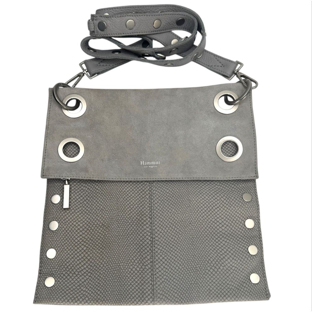 Hammitt Montana Reversible Pewter Nubuck Snake Crossbody Silver - Picture 2 of 16